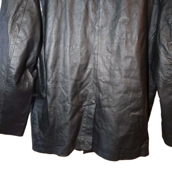 Junction West 100% leather jacket Men's large Black lined Winter fall Buttons - Picture 16 of 16